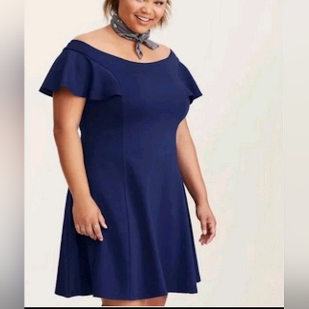 Torrid Navy Blue Off Shoulder Fit & Flare Dress